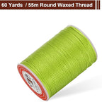 uxcell Round Leather Sewing Waxed Thread, 55m / 60 Yards Wax Polyester String, 0.8mm Waxed Stitching Cord for Leather Crafts, Bookbinding, Bracelets Braided, Bright Green