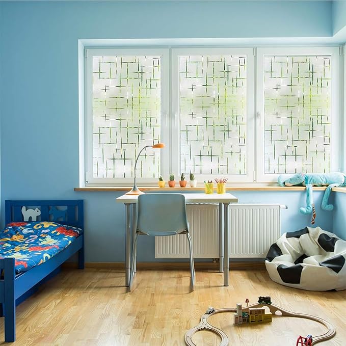 Finnez Frosted Window Film Non-Adhesive, Frosting Privacy Film for Glass Windows, Self Static-Cling Decorative Window Cling for Home Office UV Protection Cross Pattern, 23.6 x 118.1 inches