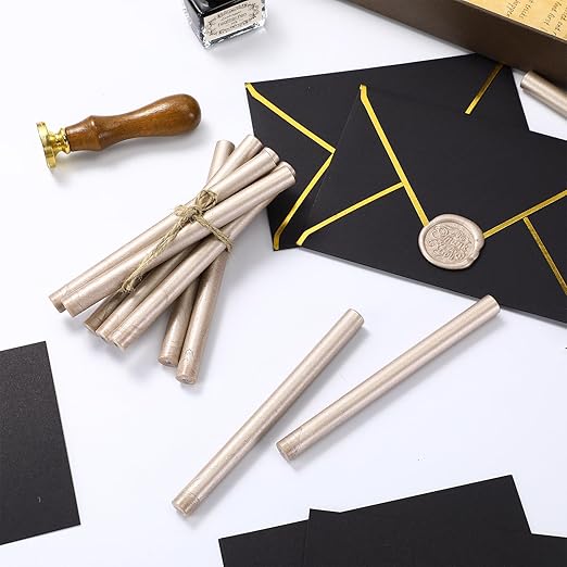 Nuanchu 15 Pcs Glue Gun Sealing Wax Sticks Retro Vintage Wax Sticks for Seal Stamp and Letter for Wedding Invitations Card Envelope Christmas Holiday Gift Ideas(Champagne)