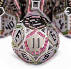 Metal DND Sci-fi Dice Set 7PCS Stripe Polyhedral Dice for Dungeons Dragons RPG Role Playing Game, Glitter D and D Dice with Gift Box D6 D8 D10 D12 D20 (Grey&Purple Red)