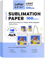 Printers Jack Sublimation Paper - 8.5 x 11 Inches, 100 Sheets 120gsm for Any Epson Sawgrass Inkjet Printer with Sublimation Ink, Heat Transfer Sublimation Paper for T-shirt, Mugs, Light Fabric