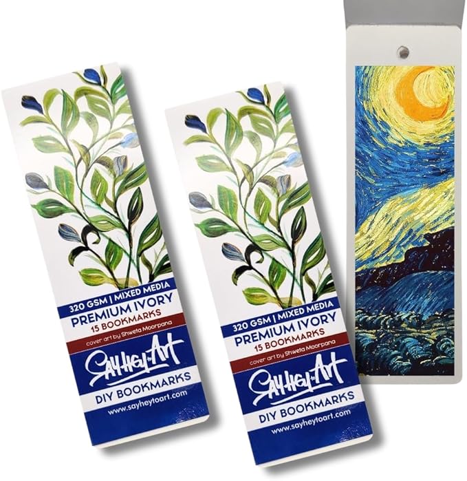 320gsm Premium Ivory Professional Bookmark Sketchpads/for All Mediums, Calligraphy, Charcoal, acrylics, Gouache / (Pack of 2 - a Total of 30 DIY Bookmarks) / Blue Florals