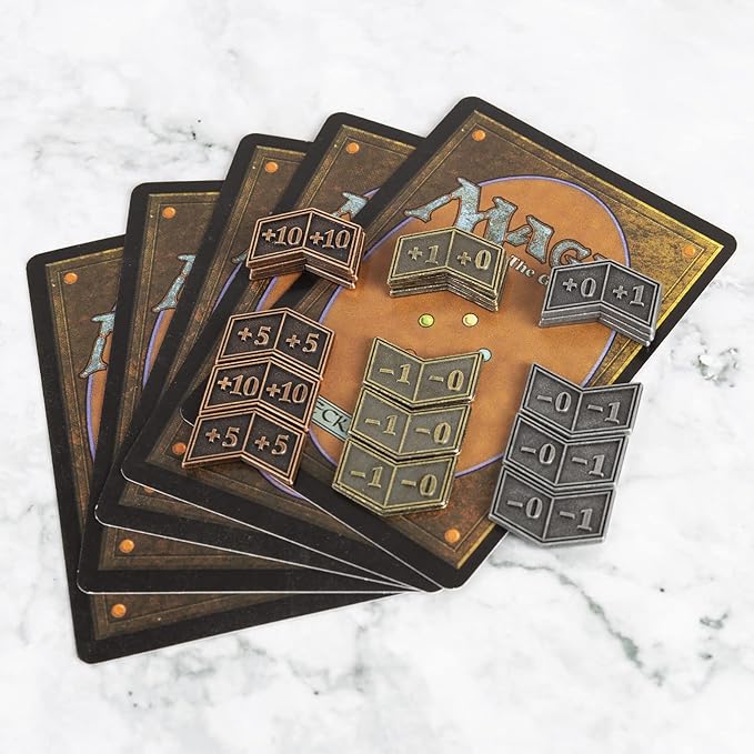 45 Pieces Antique Metal Buff Counter Tokens Magic The Gathering Token Creature Stats or Loyalty Counters for MTG CCG Card Gaming Accessories with Velvet Bag