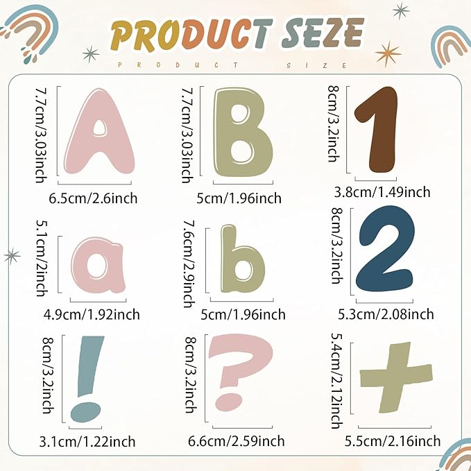 221 Pcs Bulletin Board Letters Round Alphabet Number Punctuation Symbol Combo Letter Cutouts Classroom Decoration for School Classroom Chalkboard Poster Board(Boho Round)