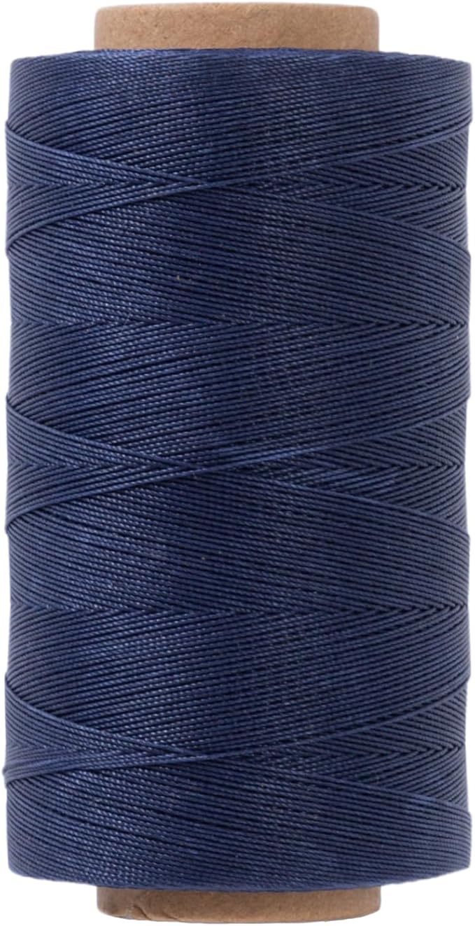 Thin Round Waxed Thread 0.45mm, 600 Yards, Dark Blue, Light Duty Polyester Wax Coated String for Leather Sewing, Upholstery, Beading, Micro Knotting, Bracelets and Macrame Jewelry Making