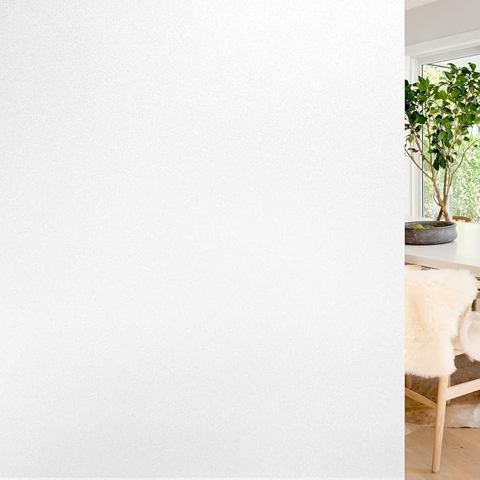 rabbitgoo Window Privacy Film, Non-Adhesive Frosted Glass Window Film for Bathroom, Static Cling Heat Blocking Stickers for Home Indoor Opaque Frosting Coverings House Tint, Matte White 23.6"x 118.1"