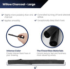 Pacific Arc 2 Pack Large Vine Charcoal Stick 5/Pkg, Soft, Black, Thick Willow Charcoal for Sketching and Drawing
