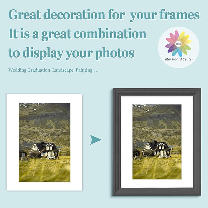 MBC Mat Board Center, 5 Pack 11X14 for 8X12 White Picture Mats Frame Mattes, Bevel Cut, Acid Free, 4-Ply Thickness