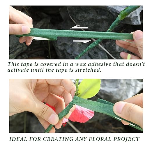 BOMEI PACK Dark Green Floral Tape 12 Rolls 1/2 inch x 30yds for Fixing, Decorating Flower Bouquets, and Bouquet Wrapping.