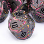 Metal DND Sci-fi Dice Set 7PCS Stripe Polyhedral Dice for Dungeons Dragons RPG Role Playing Game, Glitter D and D Dice with Gift Box D6 D8 D10 D12 D20 (Black&Purple Red)