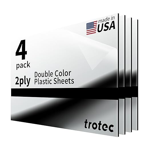 Trotec | Metallic Looking Acrylic Sheet | 12"x20"x1/16, 4 Pcs | Bright Chrome/Black | Metallic Finish - Scratch Resistant for Laser Engraving & Cutting,Printing,Glowforge,Name Plate | USA Made