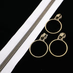 Leekayer #5 Antique Brass Metallic Nylon Coil Zippers by The Yard Bulk 10 Yards White Zipper Tape with 25pcs Antique Brass Ring Pull Sliders for DIY Sewing Tailor Craft Bag(White)