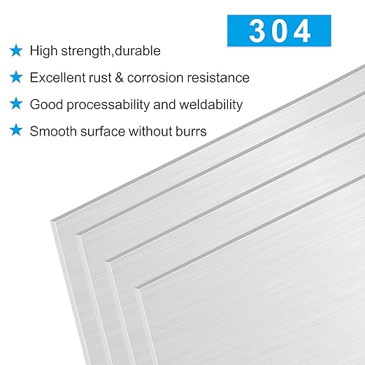 4PCS 8”x12”x1/32” 304 Stainless Steel Sheets Plate, 304 Metal Stainless Steel Sheet Strip Plate (Brushed Finish) for Industry Machinery, DIY Engineer, Decoration
