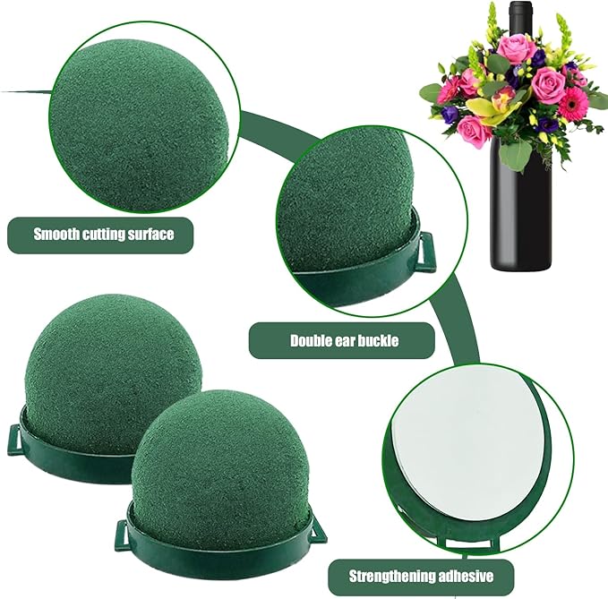 12 Pack Floral Foam Holder Mini Round Hemisphere Floral Foam Blocks with Wire and Tape for Table Wedding Party Wine Flower Bottle Decor