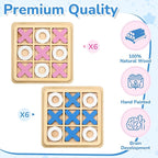 Libima 12 Pcs Wooden Tic Tac Toe Game Mini Family Board Games Classical Puzzle Chess Tabletop Teaches Strategy & Focus, Gifts for Halloween/Road Trip/Travel/Christmas Strategy Toys(Bright Color)