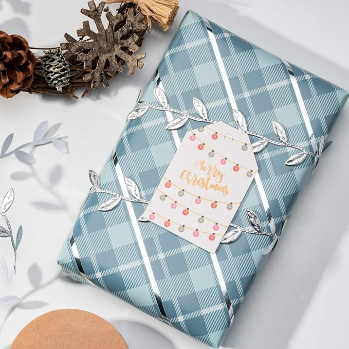 WRAPAHOLIC 30 Inch Christmas Wrapping Paper Roll - Jumbo Roll Blue and Silver Snowflake Holiday Design with Metallic Foil Shine - 4 Rolls - 30 Inch x 120 Inch Per Roll