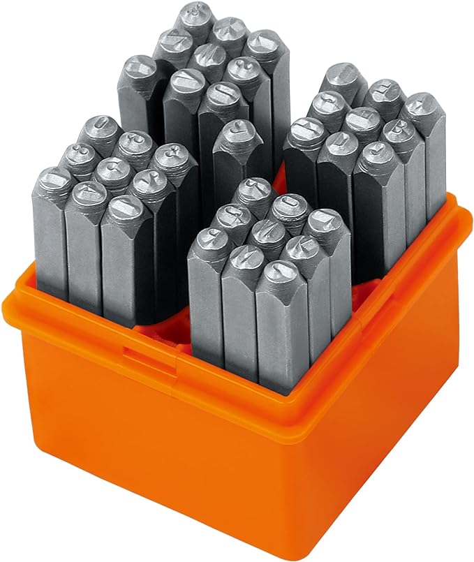 HORUSDY 37-Piece Number and Letter Stamp Set 1/8 (3mm) (A-Z & 0-9 + Love) Punch Perfect for Imprinting Metal Stamping kit, Plastic, Wood, Leather.