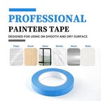 Premium Blue Masking Tape,Painters Tape,Blue Painters Tape for Automotive,DIY Paper Arts & Crafts, Spraying Drywall Paint, No Residue & Easy to Clean Up,12pcs 0.7in X 54 Yd Painter's Tape