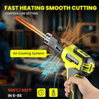 Huanyu Cordless Hot Knife with Temperature Display 100W Max 500℃ 3.0Ah Battery Powered Air Cooling Cutting Tool 2 Blades 4"+6" Set Electric Hot Knife for Styrofoam, Rope, Fabric, Acrylic