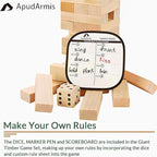 ApudArmis Giant Tumble Tower Stack to Over 5.2Ft, 60 PCS Pine Wooden Stacking Timber Tower,Classic Block Giant Outdoor Indoor Game for Adults, Fun Game at Backyard, Lawn, Party with Family & Friends
