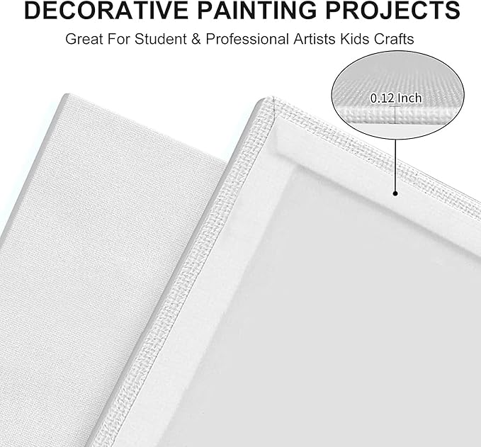 Canvas Panels 6x6 Inch 24-Pack, 10 oz Primed 100% Cotton White Blank Small Canvases for Painting, Square Flat Canvas Board for Oil Acrylics Watercolor & Tempera Paints