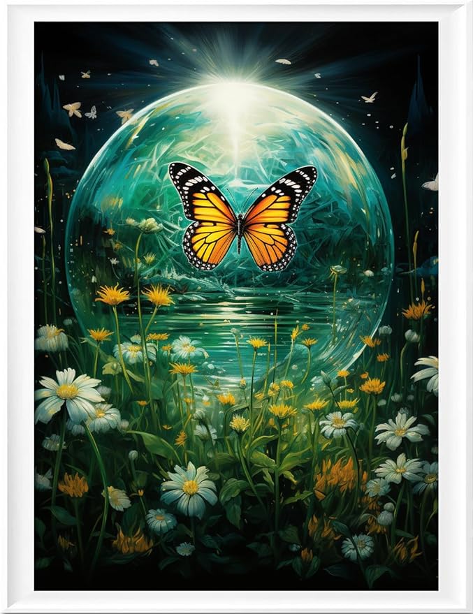 Leczany Cross Stitch Stamped Kit for Adults or Kids - Butterfly and Flower | DIY Embroidery Starter Patterns Craft Kit Needlepoint for Beginner | 11CT, 3 Strands | 13x16.9 inches
