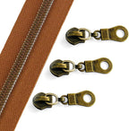 Sawoake 10 Yards Bulk Zipper(#5), Brown Nylon Coil Zipper with Rose Gold Teeth by The Yards, Replacement Sewing Zipper with 10PCS Zipper Sliders for DIY Sewing Craft Bags(#5 AntiqueBrass Brown)