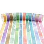 YUBX Watercolors Washi Tape Set 12 Rolls Pastel Colors Masking Macaron Graphic Decorative Tapes for Arts, DIY Crafts, Journals, Planners, Scrapbook, Wrapping