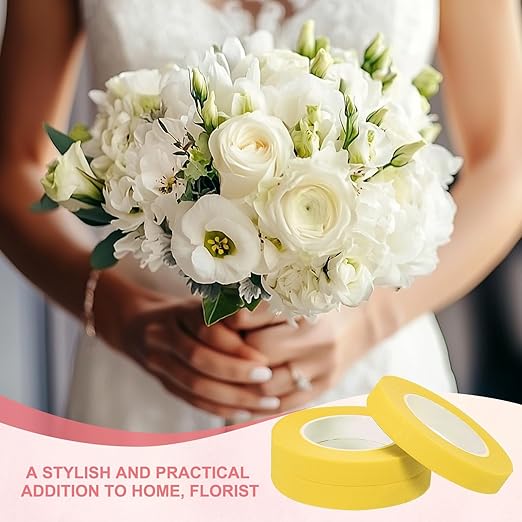MECCANIXITY 3 Rolls Floral Tapes, 30 Yard x 1/16 in Florist Crepe Flowers Bouquets Tape Adhesive Waterproof for Flower Arranging Wrapping, Yellow