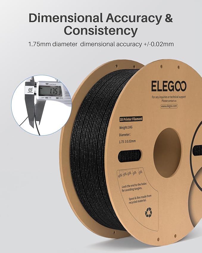 ELEGOO PLA Filament 1.75mm Sparkle Red 1KG, Glitter Twinkling 3D Printer Filament Dimensional Accuracy +/- 0.02mm, 1kg Spool(2.2lbs) Fits for Most FDM 3D Printers