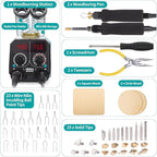 YIHUA 939D-VII Pyrography Tool Wood Burning Pen Kit Station 2-in-1 Solid-Point 200~480°C (with Temp Display)/Wire-Nib 250~750°C with 23 Nibs, 25 Solid Points, 4 Woodpieces