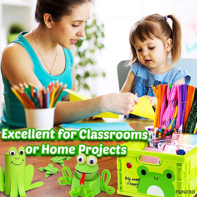 FUNZBO Arts and Crafts Supplies for Kids - Craft Kits with Pipe Cleaners, Popsicle Stickers, Construction Paper, Pom Poms & Googly Eyes, Birthday Gifts for Girls & Boys Age 4+