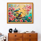 Stamped Cross Stitch Kits - Beach Night Landscape Counted Cross Stitch Kits for Beginners Adults Needlepoint Cross-Stitch Patterns-Little Bird Pink Peach Blossom 16x20 inchs