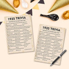QUPT 90th Birthday Party Games, 1935 Trivia Games, Birthday Party Supplies for Adults, Fun 1935s Party Game，Pack of 30 Cards
