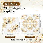 60 Pcs White Magnolia Floral Cocktail Paper Napkins 6.5 x 6.5 Inches Disposable Paper Napkins Dessert Beverage Tissue for Decoupage Luncheon Tissue for Theme Party Wedding Birthday Party