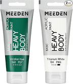 MEEDEN Acrylic Paint Viridian Hue: Bundled with Titanium White Color - 100ml/3.38oz x 2 Bulk Heavy Body Acrylic Paint Tubes for Art Craft Painting