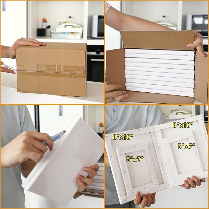 Professional Stretched Canvas for Painting with 8x10 inch, 5x7 inch (10 of Each), 20 Packs Blank Canvases Art Supplies for Acrylic, Oil, Pouring,100% Cotton, Primed, 5/8 Inch Profile