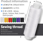 Bupete 12 Rolls Thread for Sewing, 200 Yards Each Roll Sewing Thread, Polyester Threads for Sewing Machine Embroidery Hand Stitching