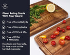 Set of 2 Sonder Los Angeles Acacia Wood Cutting Boards with Juice Groove, Gift Box Included - Small & Medium Sizes: 14x10x1in & 12x8x1in. Ideal for Meat, Vegetables, and Organic Produce Sustainable
