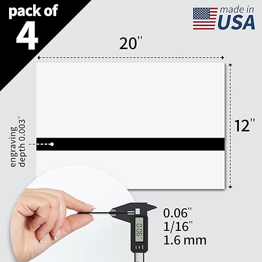 Trotec TroLase | 12"x20"x1/16", 4 Pcs | White/Black/White | 3 Ply | Modified Acrylic | Laser Engraving Double Color Plastic Sheet | Engraving Blanks for Laser, Saw, Guillotine | Made in USA