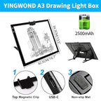 Wireless Rechargeable A3 LED Light Pad w/Built-in Foldable Stand, 3 Color Tone, 6 Levels of Brightness, Battery Powered Evenly Illuminated Light Box for Tracing Drawing and Diamond Painting