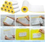 Seajan 18 Roll Painters Plastic with Tape Pre Taped Masking Film for Painting Automotive Paint Adhesive Protective Film Masking Tape Roll Plastic Painting Covering (White,5 x 65 Ft)