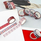 12 Rolls Basic Grid Washi Tape Set, Red Blue White Plaids Decorative Paper Stickers for Thanksgiving Christmas Independence Day Scrapbook Journaling DIY Art Crafts Gift Wrapping 16.4FT