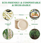 Vplus 500 Pack Paper Plates 9 inch 100% Compostable, Heavy-Duty Disposable Paper Plates Bagasse Natural Biodegradable Eco-Friendly Sugarcane（Nature）