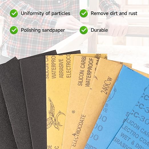 Sandpaper 400 Grit, Wet Dry Sanding Sheets 9 x 3.6 Inch for Wood Furniture Finishing, Metal Sanding and Automotive Polishing,21 -Sheet