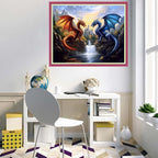 Disnesart Cross Stitch Stamped Full Embroidery Kits DIY 11CT Cotton Thread Printed DIY Needlepoint Kits Craft Needlework Set Cross-Stitch Stamped Sets-Water Fire Dragon Landscape 16x20 inch