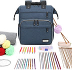 Crochet Backpack,Knitting Bag Backpack Yarn Storage Organizer Travel Crochet Bag with USB Charging Port,Large Yarn Tote Bag Yarn Holder Case for Knitting Needles,Crochet Hooks,Crochet Accessories,Blue