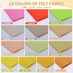 XSEINO 13 Rolls 8"x35" 1.4mm Thick Soft Felt Fabric Sheet 13 Assorted Yellow Series Colors Felt Pack for DIY Craft Sewing Squares Nonwoven Patchwork