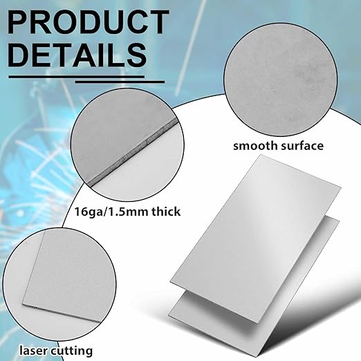 4 Pcs 16 Gauge 12 x 6 Inch Metal Steel Sheet Steel Plate Mild Carbon Cold Rolled Square Weldable Metal Panels for Outside Industrial DIY Use Projects Weld Accessories