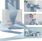 HUIHUANG French Blue Ribbon 2 inch Wide Double-Faced Blue Satin Ribbon for Crafts, Bows Making, Flower Bouquet Wrap, Gift Wrapping, Wedding Bridal Shower Decor, Home Decor -25 Yards/Roll
